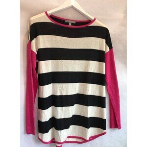 Neiman Marcus The Cashmere Collection Womens Large Striped Sweater White/Black